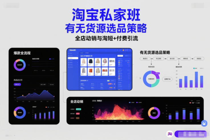 淘宝私家班,有无货源选品策略,高成功率爆款全流程打法,全店动销与淘短+付费引流|一站式知识服务平台|多样资源|热门项目|详尽教程|学习交流|成功之门|HY资源库