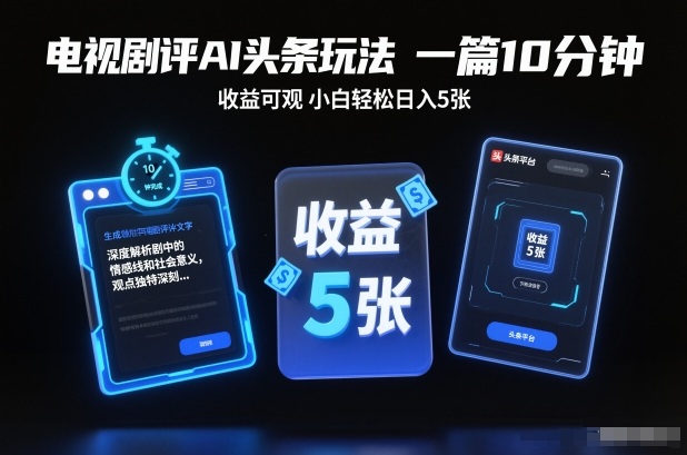 电视剧评AI头条玩法,一篇10分钟,收益可观,小白轻松日入5张+【独家】|一站式知识服务平台|多样资源|热门项目|详尽教程|学习交流|成功之门|HY资源库