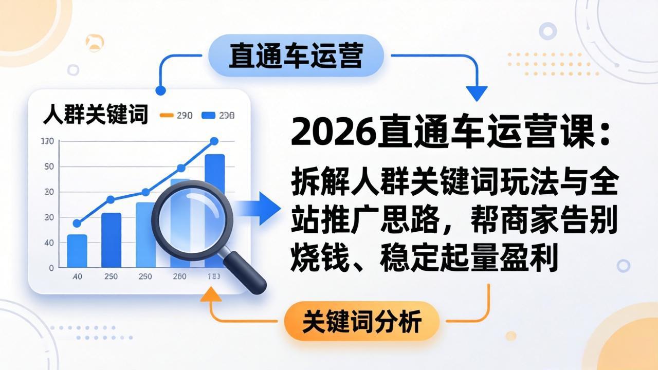 2026直通车运营课：拆解人群关键词玩法与全站推广思路，帮商家告别烧钱、稳定起量盈利网赚项目-副业赚钱-互联网创业-资源整合西狂乐