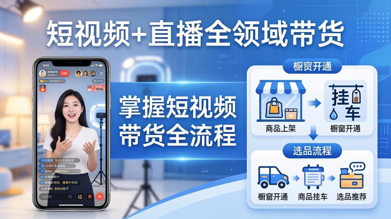 短视频+直播全领域带货-更新:掌握橱窗开通、挂车、选品、爆款文案改编等短视频带货全流程网赚项目-副业赚钱-互联网创业-资源整合西狂乐