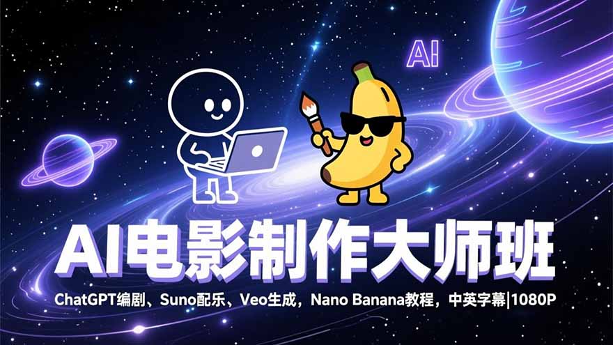 AI电影制作大师班：ChatGPT编剧、Suno配乐、Veo生成，Nano Banana教程，中英字幕|1080P|一站式知识服务平台|多样资源|热门项目|详尽教程|学习交流|成功之门|HY资源库