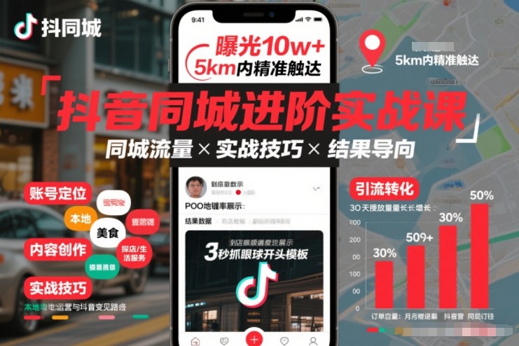 抖音同城进阶实战课，助你同城流量拿到结果网赚项目-副业赚钱-互联网创业-资源整合歪妹网赚