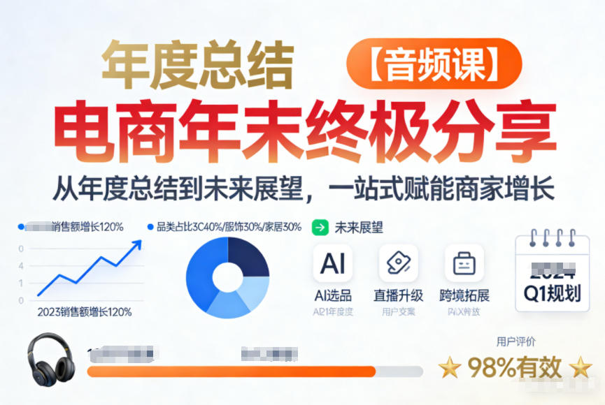 电商年未终极分享，从年度总结到未来展望，一站式赋能商家增长【音频课】网赚项目-副业赚钱-互联网创业-资源整合歪妹网赚