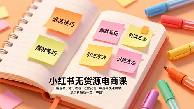 小红书无货源电商课，开店选品、笔记搬运、运营变现，零基础快速出单，稳定日销数十单（更新）|一站式知识服务平台|多样资源|热门项目|详尽教程|学习交流|成功之门|HY资源库