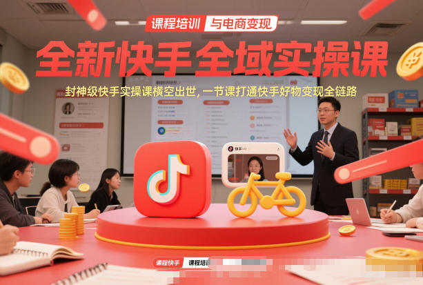 全新快手全域实操课，封神级快手实操课横空出世，一节课打通快手好物变现全链路|一站式知识服务平台|多样资源|热门项目|详尽教程|学习交流|成功之门|HY资源库