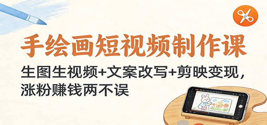 手绘画短视频制作课：生图生视频+文案改写+剪映变现，涨粉赚钱两不误|一站式知识服务平台|多样资源|热门项目|详尽教程|学习交流|成功之门|HY资源库