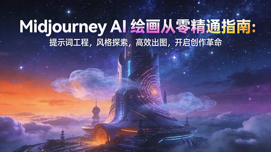 Midjourney AI绘画从零精通指南：提示词工程，风格探索，高效出图，开启创作革命|一站式知识服务平台|多样资源|热门项目|详尽教程|学习交流|成功之门|HY资源库