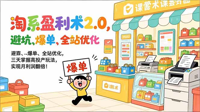 淘系盈利术2.0，避坑、爆单、全站优化，三天掌握高投产玩法，实现月利润翻倍！|一站式知识服务平台|多样资源|热门项目|详尽教程|学习交流|成功之门|HY资源库