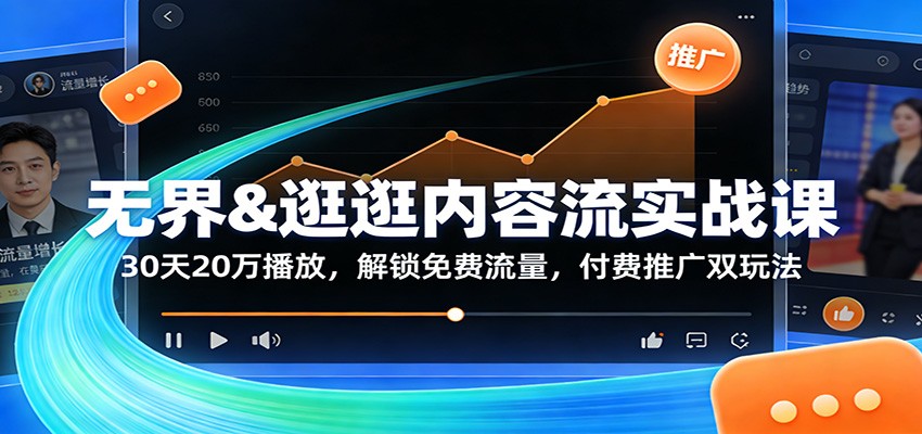 无界&逛逛内容流实战课：30天20万播放，解锁免费流量，付费推广双玩法|一站式知识服务平台|多样资源|热门项目|详尽教程|学习交流|成功之门|HY资源库