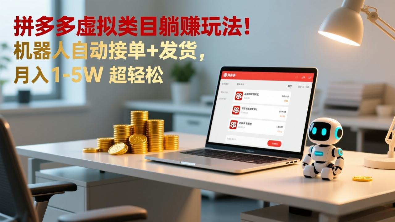 多多虚拟类目躺赚玩法！机器人自动接单+发货，月入 1-5W 超轻松|一站式知识服务平台|多样资源|热门项目|详尽教程|学习交流|成功之门|HY资源库