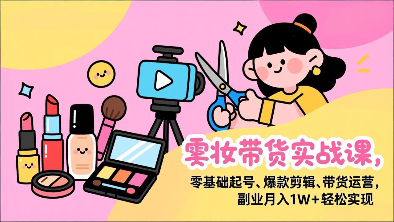 美妆带货实战课，零基础起号、爆款剪辑、带货运营，副业月入1W+轻松实现|一站式知识服务平台|多样资源|热门项目|详尽教程|学习交流|成功之门|HY资源库