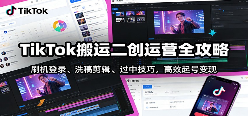 TikTok搬运二创运营全攻略：刷机登录、洗稿剪辑 、过中技巧，高效起号变现-必智轻创社