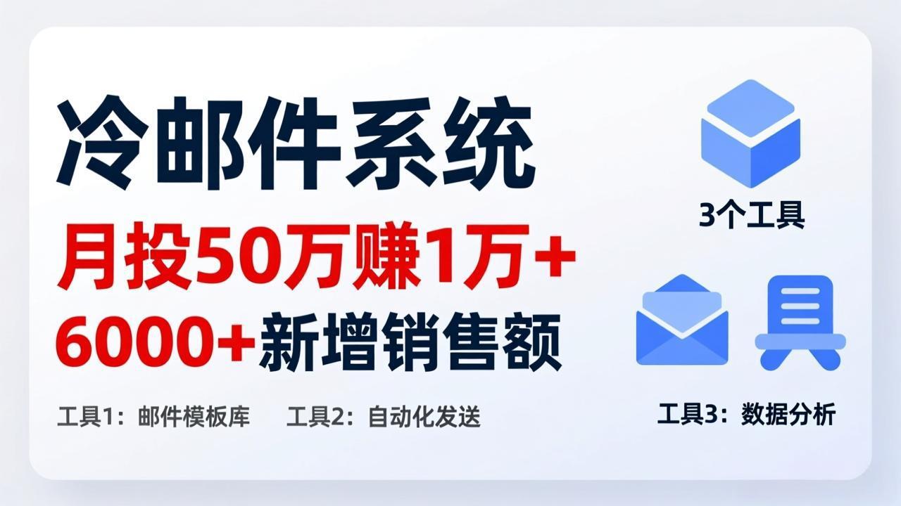 月投 50 刀赚 1 万 +！冷邮件系统：6000 + 新增销售额，靠 3 个工具轻松搞网赚项目-副业赚钱-互联网创业-资源整合老八网赚