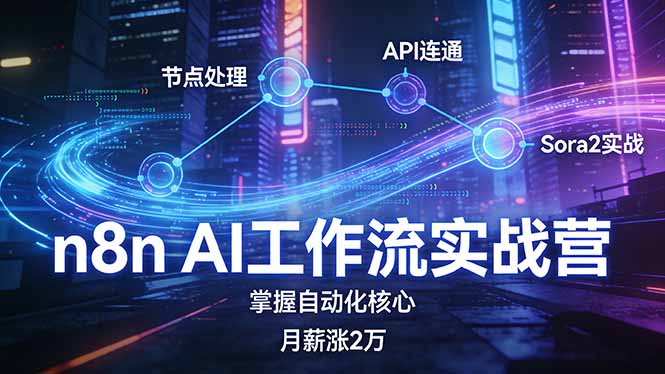 n8n AI工作流实战营，节点处理+API连通+Sora2实战，掌握自动化核心月薪涨2万网赚项目-副业赚钱-互联网创业-资源整合老八网赚