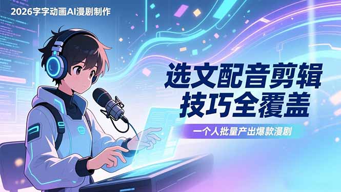 2026字字动画AI漫剧制作-1期，选文配音剪辑技巧全覆盖，一个人就能批量产出爆款漫剧网赚项目-副业赚钱-互联网创业-资源整合老八网赚