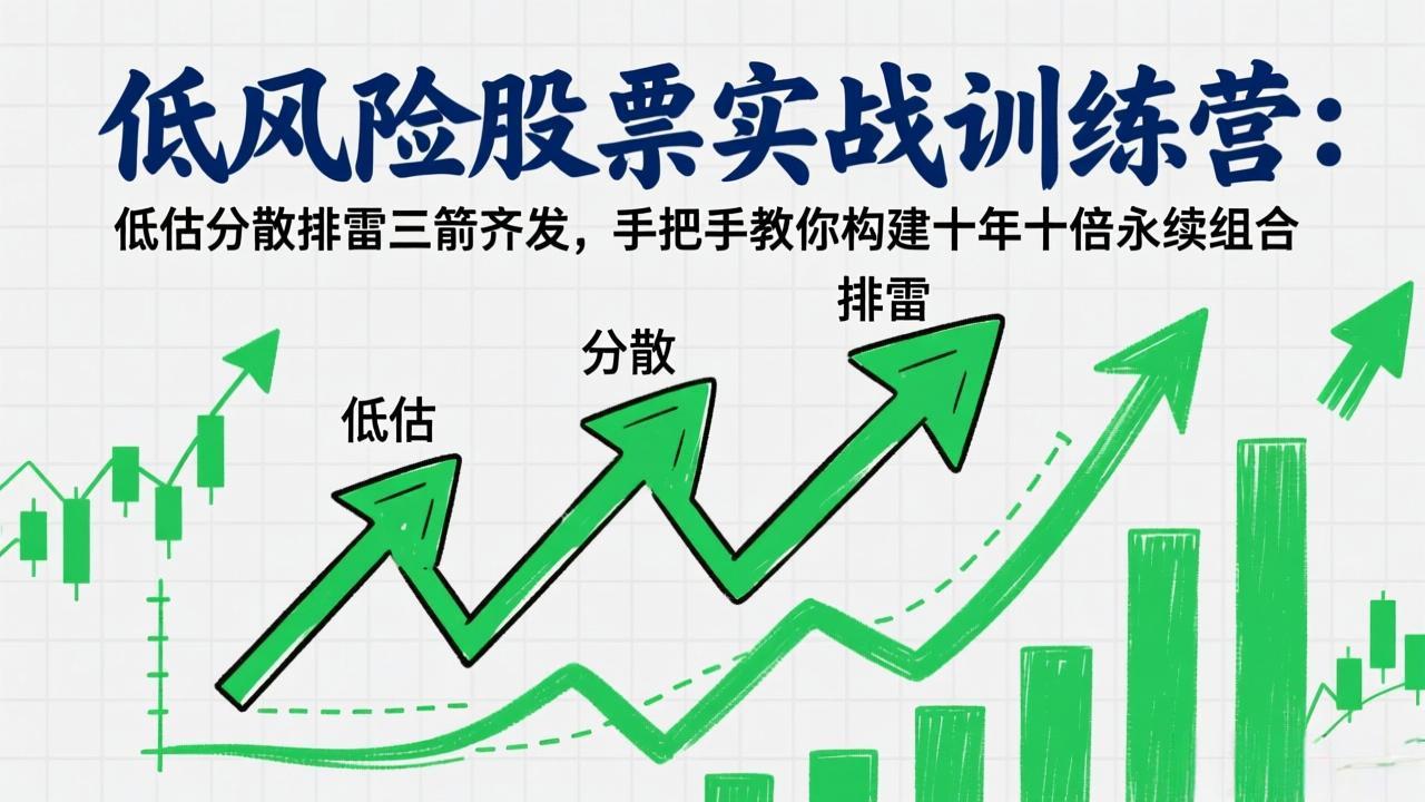 低风险股票实战训练营：低估分散排雷三箭齐发，手把手教你构建十年十倍永续组合网赚项目-副业赚钱-互联网创业-资源整合老八网赚