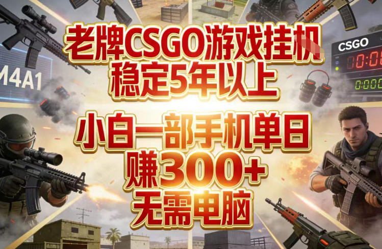 老牌CSGO游戏挂G，稳定5年以上，小白一部手机单日賺3张+，无需电脑网赚项目-副业赚钱-互联网创业-资源整合老八网赚