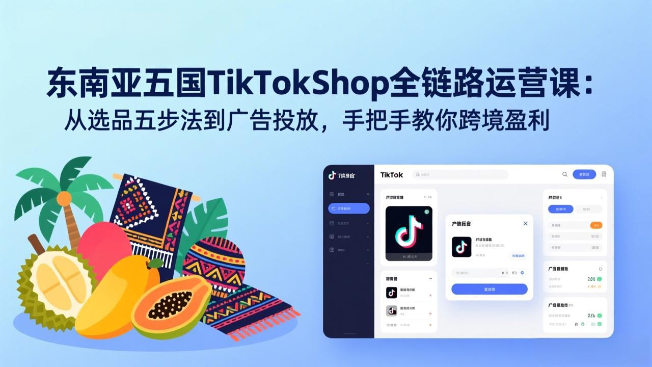 东南亚五国TikTok Shop全链路运营课：从选品五步法到广告投放，手把手教你跨境盈利网赚项目-副业赚钱-互联网创业-资源整合老八网赚