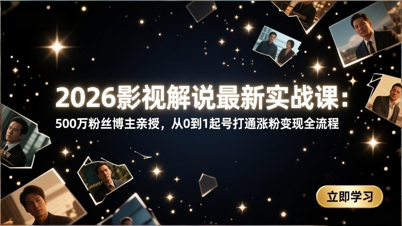 2026影视解说最新实战课：500万粉丝博主亲授，从0到1起号打通涨粉变现全流程网赚项目-副业赚钱-互联网创业-资源整合-AI短视频教学万物资源网