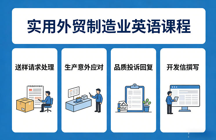 实用外贸制造业英语课程，教你专业处理送样请求、应对生产意外、回复品质投诉、撰写开发信等网赚项目-副业赚钱-互联网创业-资源整合-AI短视频教学万物资源网