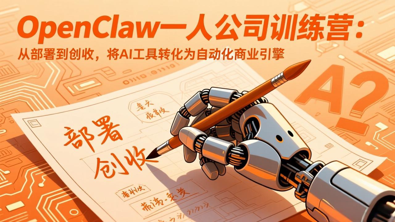 OpenClaw一人公司训练营：从部署到创收，将AI工具转化为自动化商业引擎网赚项目-副业赚钱-互联网创业-资源整合-AI短视频教学万物资源网