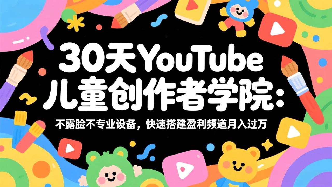 30天YouTube儿童创作者学院：不露脸不专业设备，快速搭建盈利频道月入过万网赚项目-副业赚钱-互联网创业-资源整合老八网赚