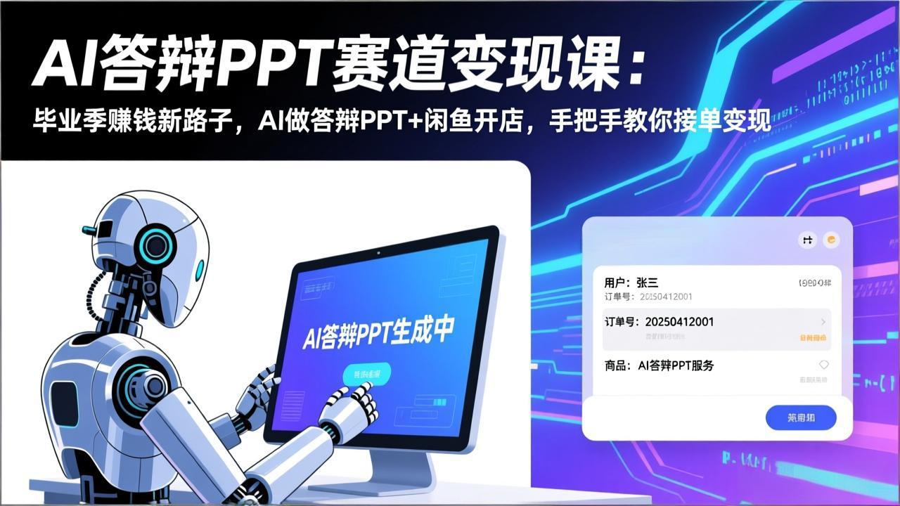 AI答辩PPT赛道变现课：毕业季赚钱新路子，AI做答辩PPT+闲鱼开店，手把手教你接单变现网赚项目-副业赚钱-互联网创业-资源整合老八网赚