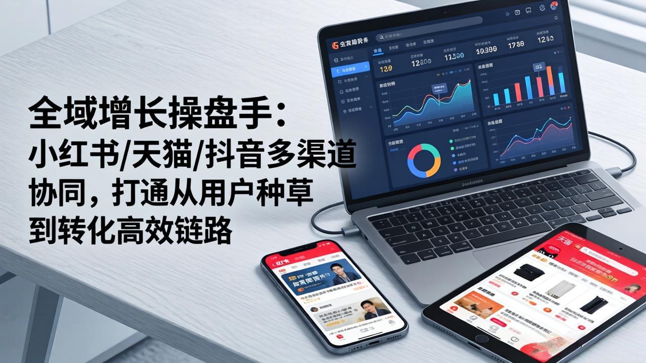 全域增长操盘手：小红书/天猫/抖音多渠道协同，打通从用户种草到转化高效链路|一站式知识服务平台|多样资源|热门项目|详尽教程|学习交流|成功之门|HY资源库