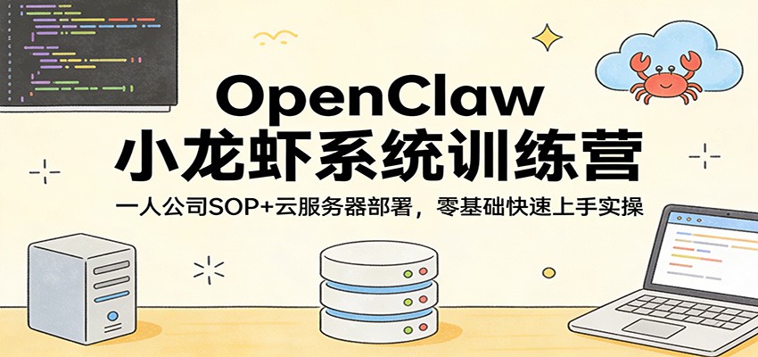 OpenClaw小龙虾系统训练营：一人公司SOP，云服务器部署，零基础快速上手实操网赚项目-副业赚钱-互联网创业-资源整合老八网赚