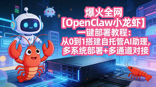 爆火全网【OpenClaw 小龙虾】一键部署教程：从0到1搭建自托管AI助理，多系统部署+多通道对接网赚项目-副业赚钱-互联网创业-资源整合老八网赚
