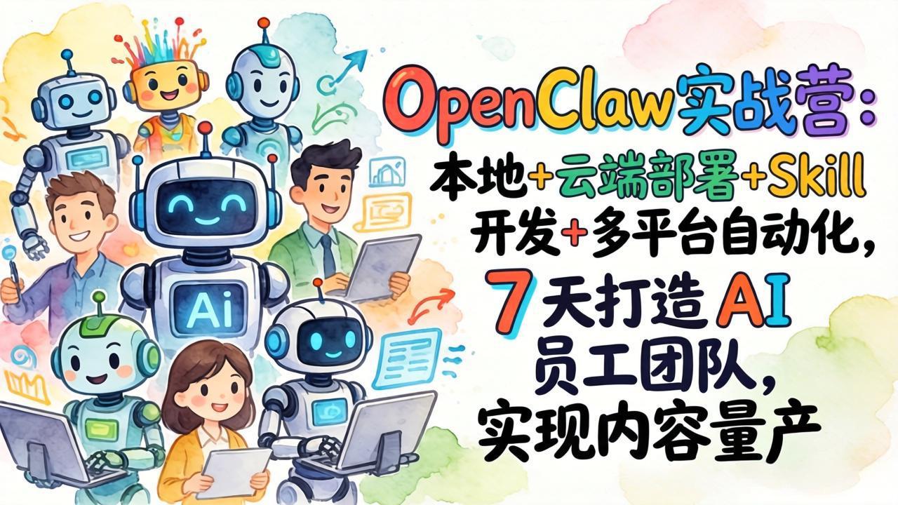 OpenClaw实战营：本地+云端部署+Skill开发+多平台自动化，7 天打造 AI 员工团队，实现内容量产网赚项目-副业赚钱-互联网创业-资源整合老八网赚