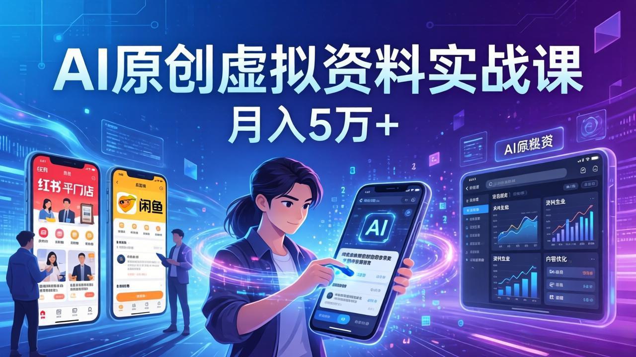 AI原创虚拟资料实战课：2026新机会，小红书闲鱼开店，普通人用AI轻松变现，月入5万+|一站式知识服务平台|多样资源|热门项目|详尽教程|学习交流|成功之门|HY资源库