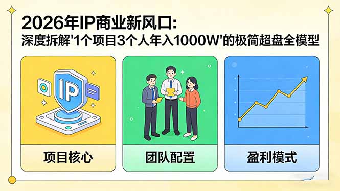 2026年IP商业新风口：深度拆解“1个项目3个人年入1000W”的极简超盘全模型网赚项目-副业赚钱-互联网创业-资源整合老八网赚