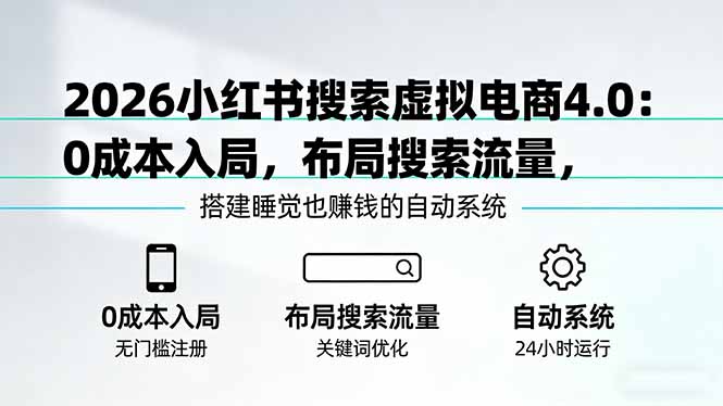 2026小红书搜索虚拟电商4.0：0成本入局，布局搜索流量，搭建睡觉也赚钱的自动系统网赚项目-副业赚钱-互联网创业-资源整合老八网赚