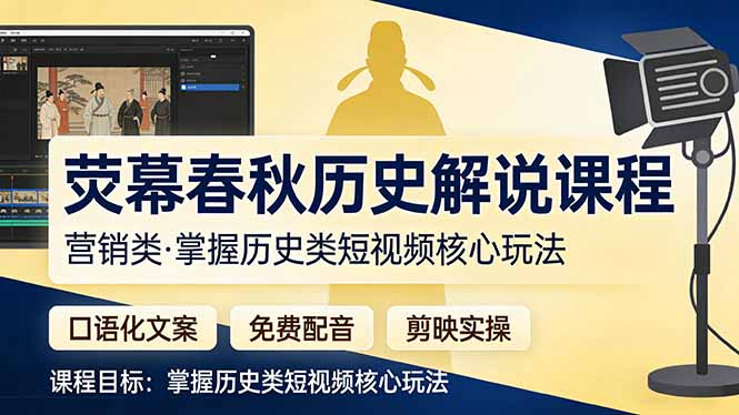 荧幕春秋历史(营销类）解说课程：口语化文案+免费配音+剪映实操，掌握历史类短视频核心玩法网赚项目-副业赚钱-互联网创业-资源整合老八网赚