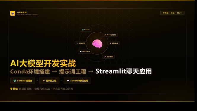 AI大模型开发实战：Conda环境搭建→提示词工程→Streamlit聊天应用，零基础到项目落地网赚项目-副业赚钱-互联网创业-资源整合老八网赚