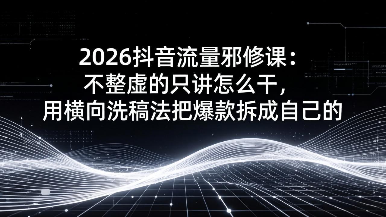 2026抖音流量邪修课：不整虚的只讲怎么干，用横向洗稿法把爆款拆成自己的|一站式知识服务平台|多样资源|热门项目|详尽教程|学习交流|成功之门|HY资源库