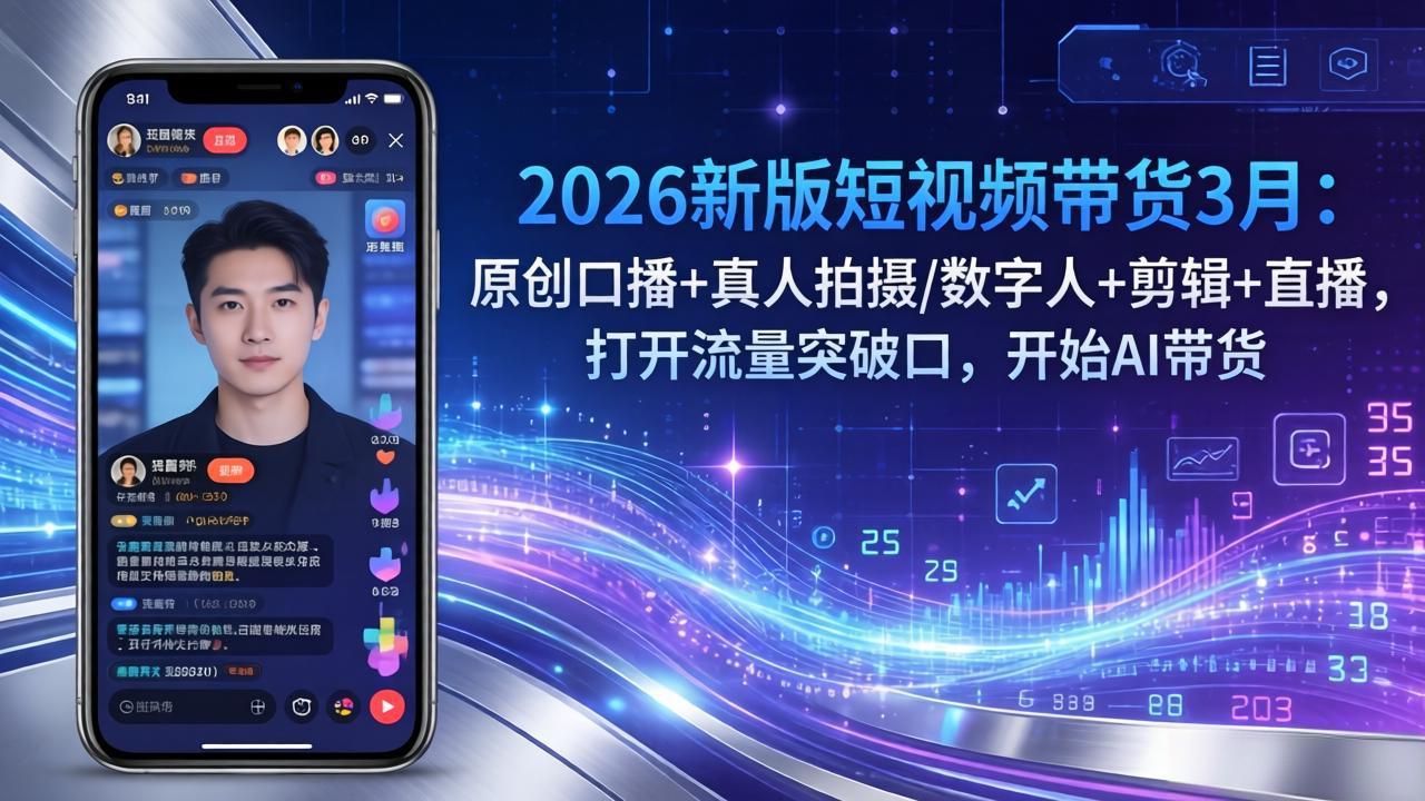 2026新版短视频带货3月：原创口播+真人拍摄/数字人+剪辑+直播，打开流量突破口，开始AI带货|一站式知识服务平台|多样资源|热门项目|详尽教程|学习交流|成功之门|HY资源库