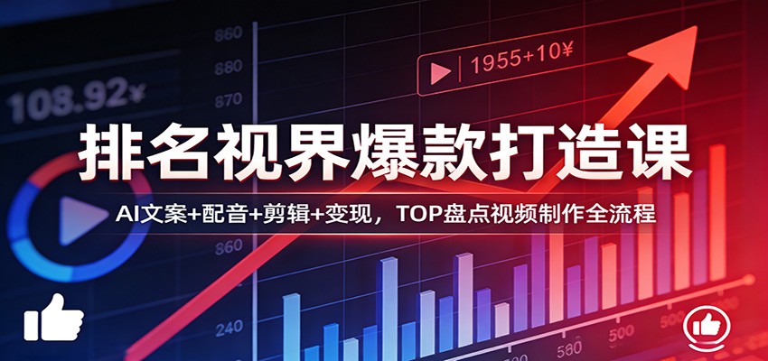 排名视界爆款打造课：AI文案+配音+剪辑+变现，TOP盘点视频制作全流程网赚项目-副业赚钱-互联网创业-资源整合老八网赚