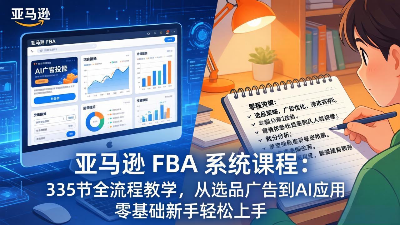 亚马逊 FBA 系统课程（更新26年3月）：335节全流程教学，从选品广告到AI应用，零基础新手轻…网赚项目-副业赚钱-互联网创业-资源整合老八网赚