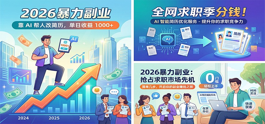 2026暴力副业：靠AI帮人改简历，单日收益1000+，全网求职季分钱网赚项目-副业赚钱-互联网创业-资源整合老八网赚