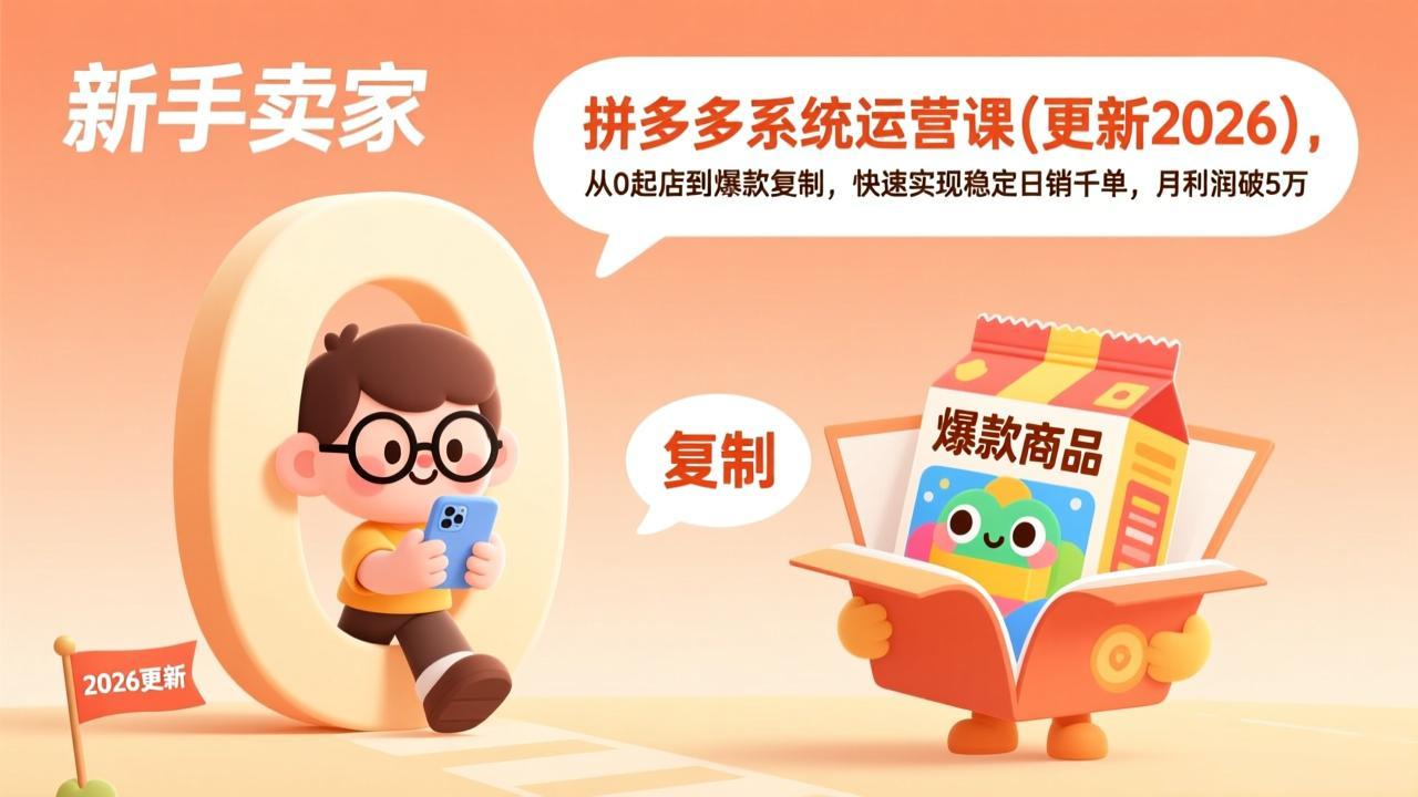 拼多多系统运营课(更新3月)，从0起店到爆款复制，快速实现稳定日销千单，月利润破5万网赚项目-副业赚钱-互联网创业-资源整合老八网赚