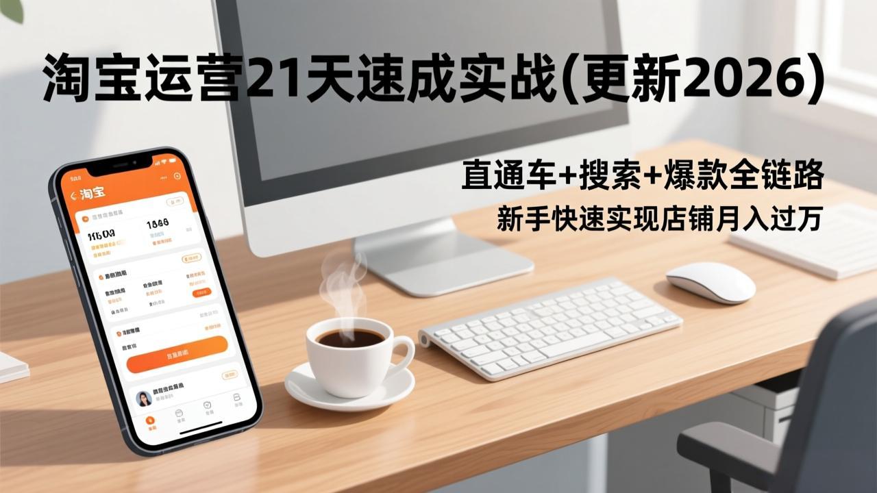 淘宝运营21天速成实战(更新3月)，直通车+搜索+爆款全链路，新手快速实现店铺月入过万网赚项目-副业赚钱-互联网创业-资源整合老八网赚