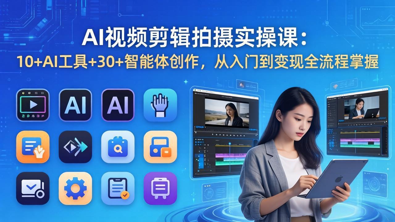 AI 视频剪辑拍摄实操课：10+AI工具+30+智能体创作，从入门到变现全流程掌握网赚项目-副业赚钱-互联网创业-资源整合老八网赚