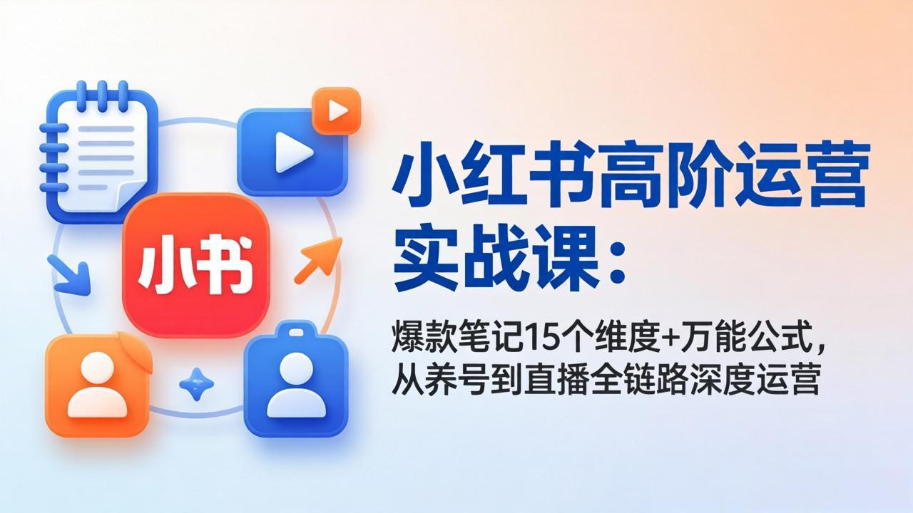小红书高阶运营实战课：爆款笔记15个维度+万能公式，从养号到直播全链路深度运营|一站式知识服务平台|多样资源|热门项目|详尽教程|学习交流|成功之门|HY资源库