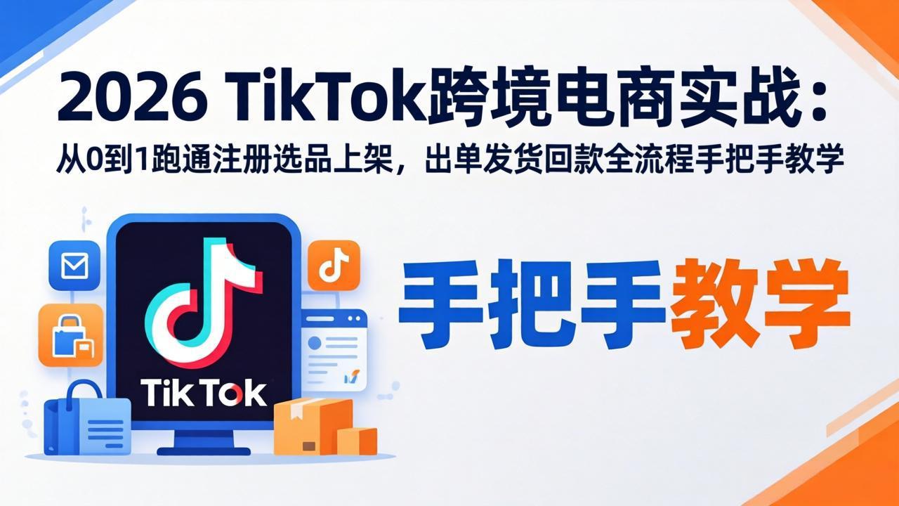 2026TikTok跨境电商实战：从0到1跑通注册选品上架，出单发货回款全流程手把手教学|一站式知识服务平台|多样资源|热门项目|详尽教程|学习交流|成功之门|HY资源库