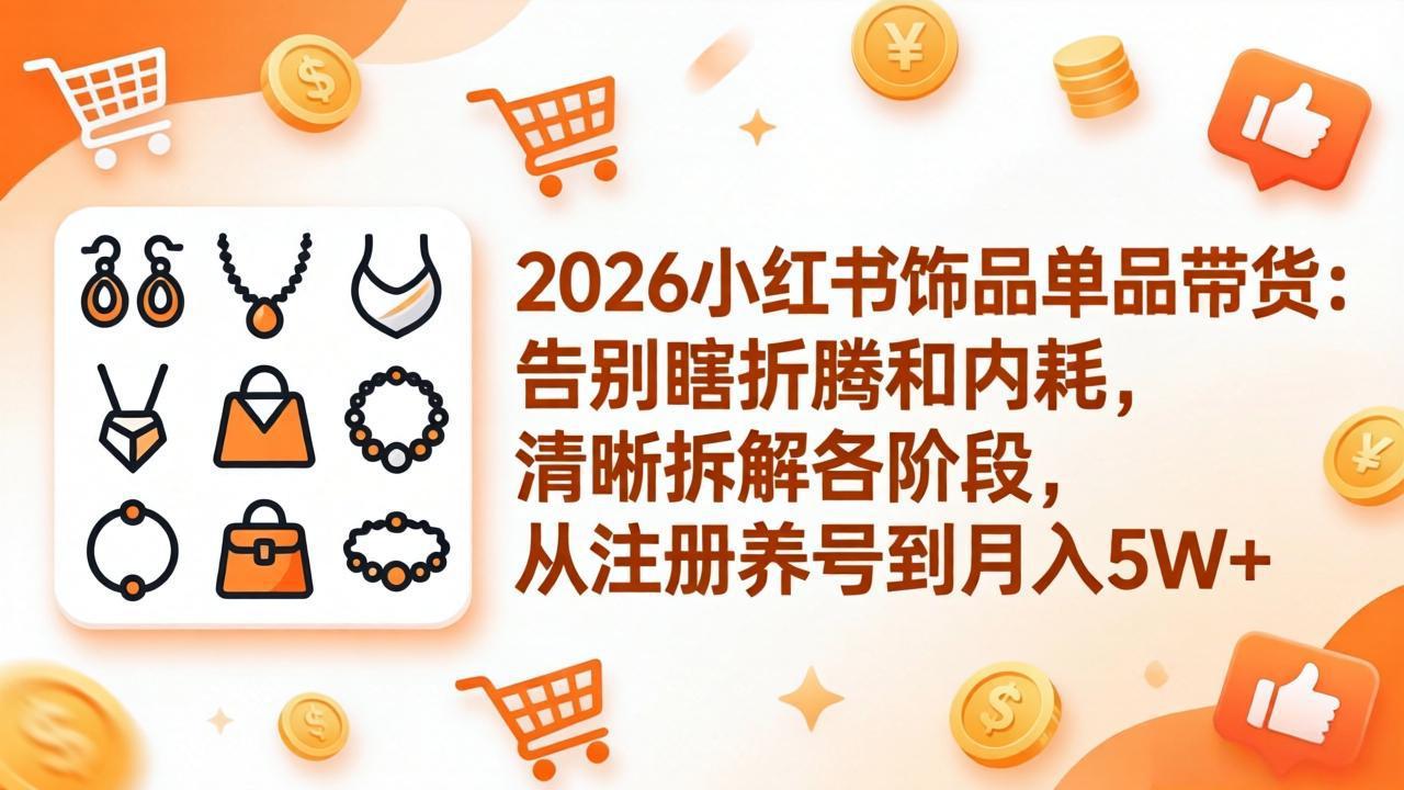 2026小红书饰品单品带货：告别瞎折腾和内耗，清晰拆解各阶段，从注册养号到月入5W+网赚项目-副业赚钱-互联网创业-资源整合老八网赚