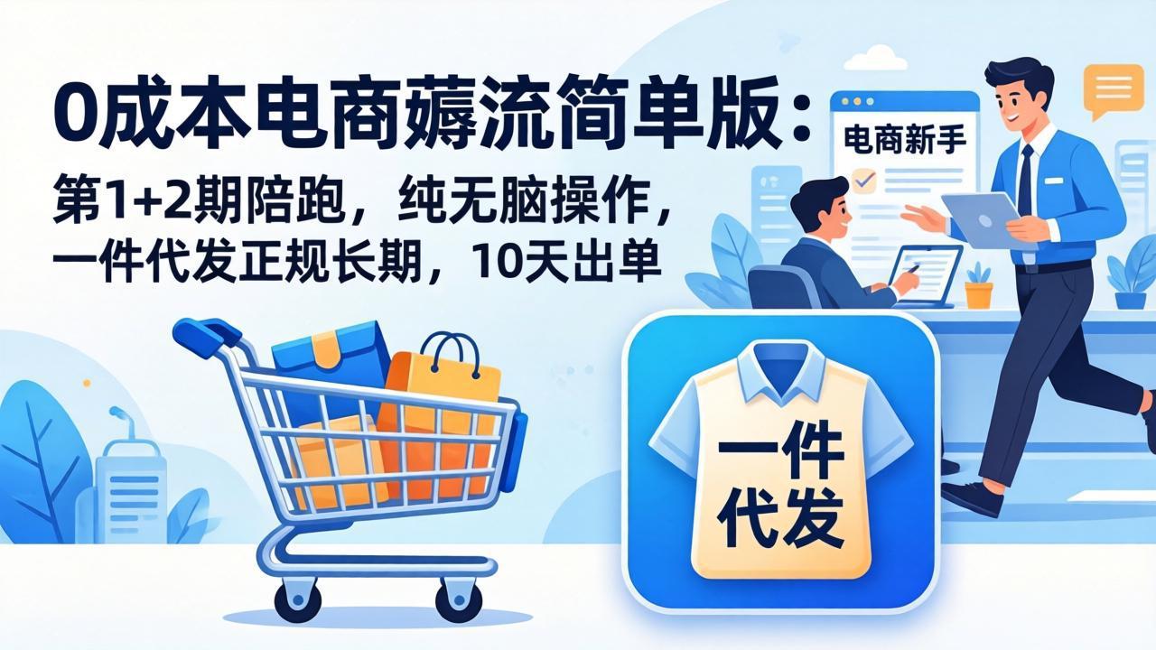0成本电商薅流简单版：第1+2期陪跑，纯无脑操作，一件代发正规长期，10天出单网赚项目-副业赚钱-互联网创业-资源整合老八网赚