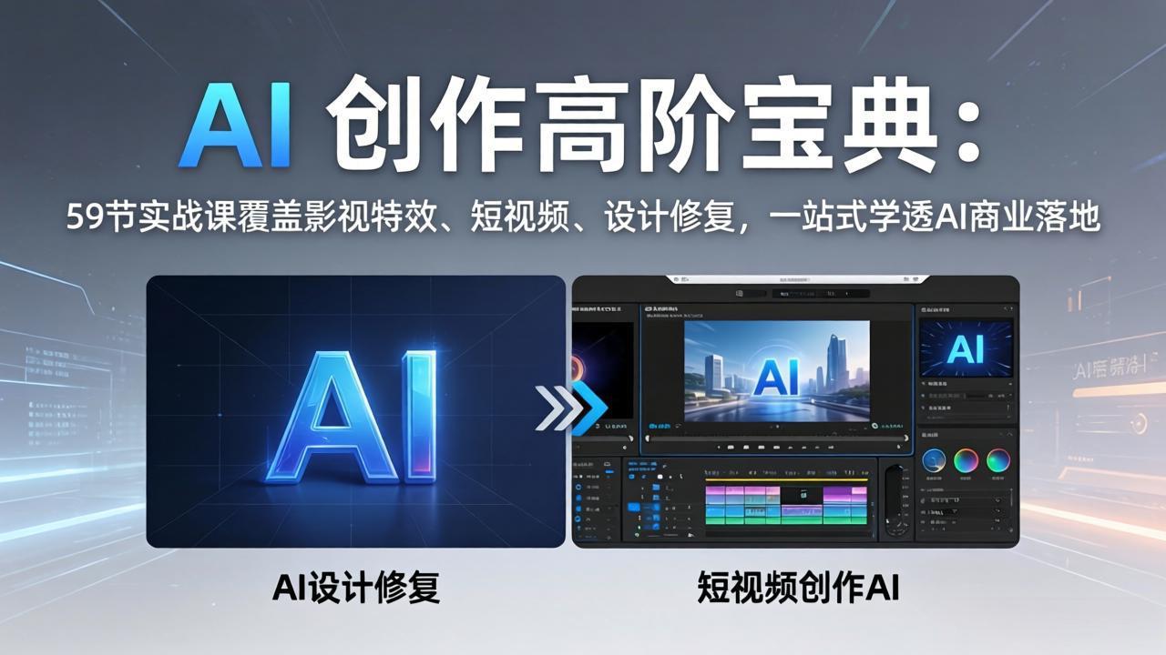AI 创作高阶宝典：59节实战课覆盖影视特效、短视频、设计修复，一站式学透AI商业落地网赚项目-副业赚钱-互联网创业-资源整合老八网赚